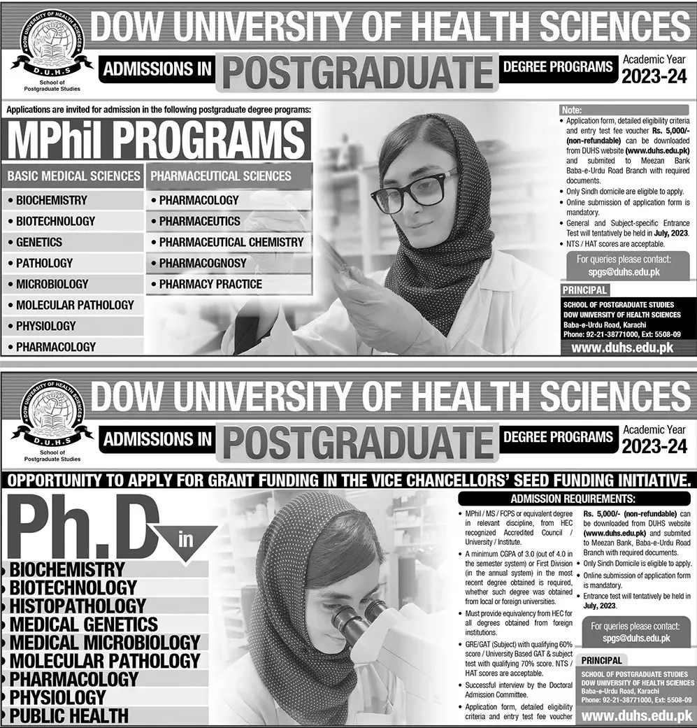 Dow University of Health Sciences Admissions 2023 – Dow University of Health Sciences Karachi Admissions 2023 — original advertisement