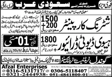 Shuttering Carpenter & Heavy Duty Driver Jobs 2023 – New Gondal Manpower Bureau Jobs 2023 — original advertisement