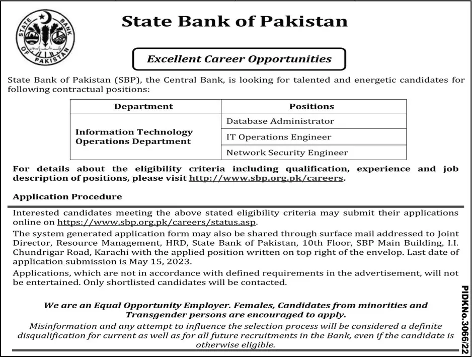 State Bank of Pakistan Jobs 2023 Jobs 2023 — original advertisement