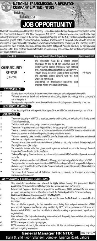 National Transmission & Despatch Company NTDC Jobs 2023 Jobs 2023 — original advertisement