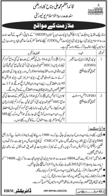 Sindh Madressatul Islam University Jobs 2023 – Sindh Madressatul Islam University Karachi Jobs 2023 — original advertisement