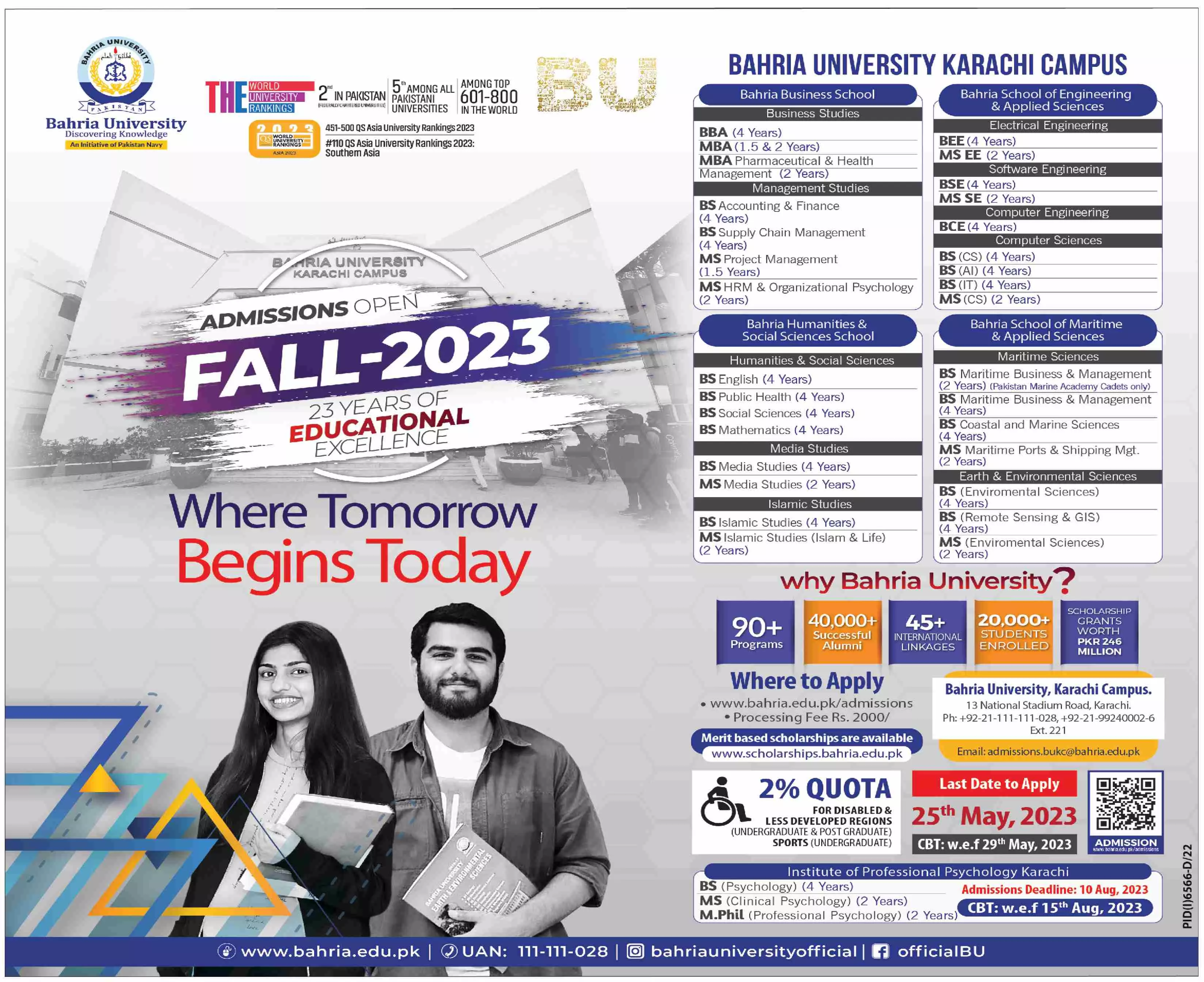 Bahria University Karachi Campus Admissions 2023 Admissions 2023 — original advertisement