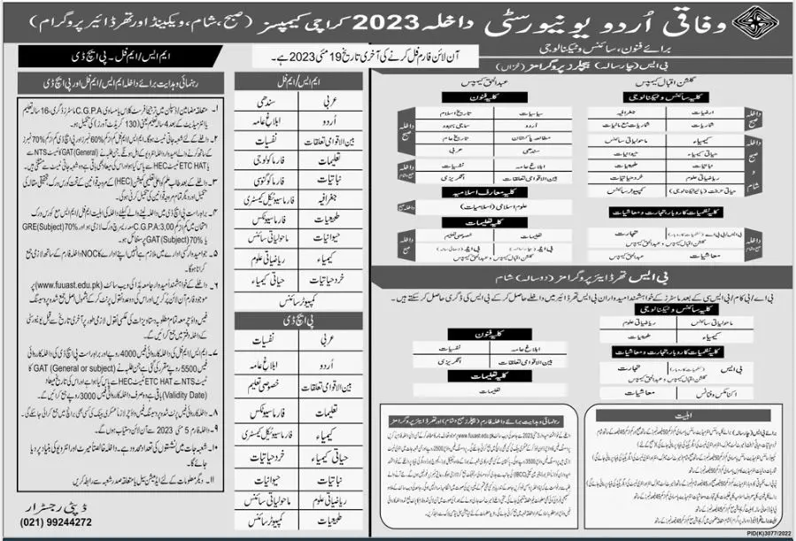 Federal Urdu University of Arts, Science & Admissions 2023 – Federal Urdu University of Arts, Sciences & Technology, Islamabad Admissions 2023 — original advertisement