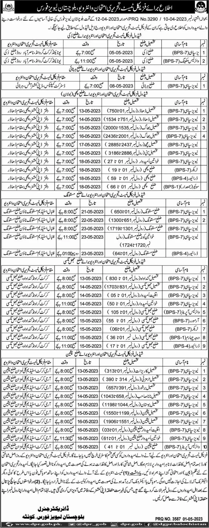 Balochistan Levis Force Physical Test Interview 2023 – Balochistan Levies Force Jobs 2023 — original advertisement