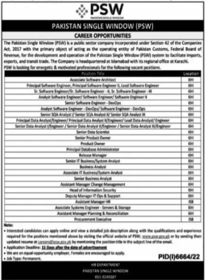 Pakistan Single Window PSW Jobs 2023 Jobs 2023 — original advertisement