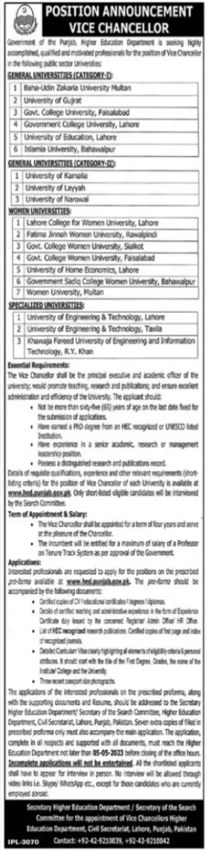 Punjab Higher Education Commission Jobs 2023 Jobs 2023 — original advertisement
