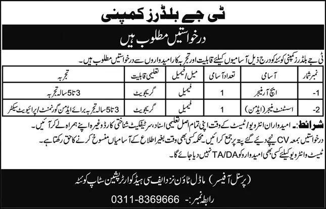 TJ Builders Company Quetta Jobs 2023 – Private Company Jobs 2023 — original advertisement