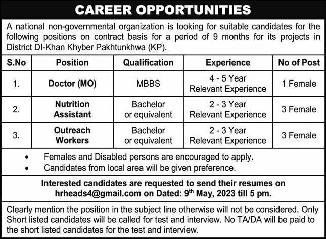 National Non Governmental Organization NGO Jobs 2023 – Private Sector Organization Jobs 2023 — original advertisement