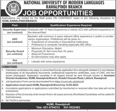 National University of Modern Languages Rawalpindi Jobs 2023 – National University of Modern Languages Islamabad Jobs 2023 — original advertisement