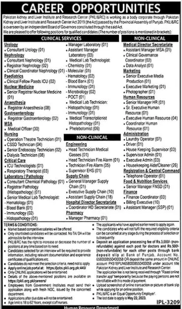 Pakistan Kidney And Liver Institute And Research Centre Jobs – Pakistan Kidney And Liver Institute (PKLI) And Research Centre Lahore Jobs 2023 — original advertisement