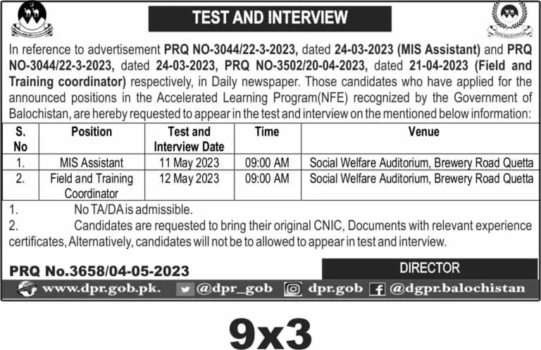 Accelerated Learning Program Balochistan Test Interview 2023 – Educational Project Accelerated Learning Program Balochistan Jobs 2023 — original advertisement