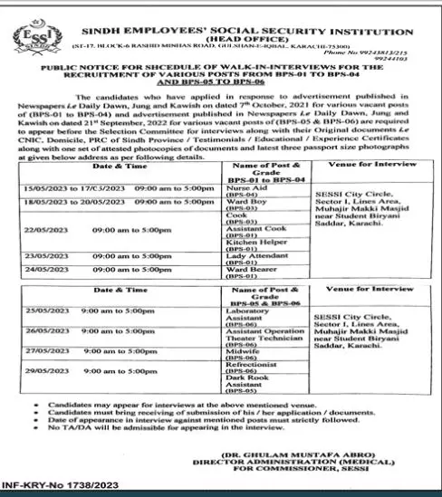 Sindh Employees Social Security Institution SESSI Jobs 2023 – Sindh Employees Social Security Institution SESSI Karachi Jobs 2023 — original advertisement