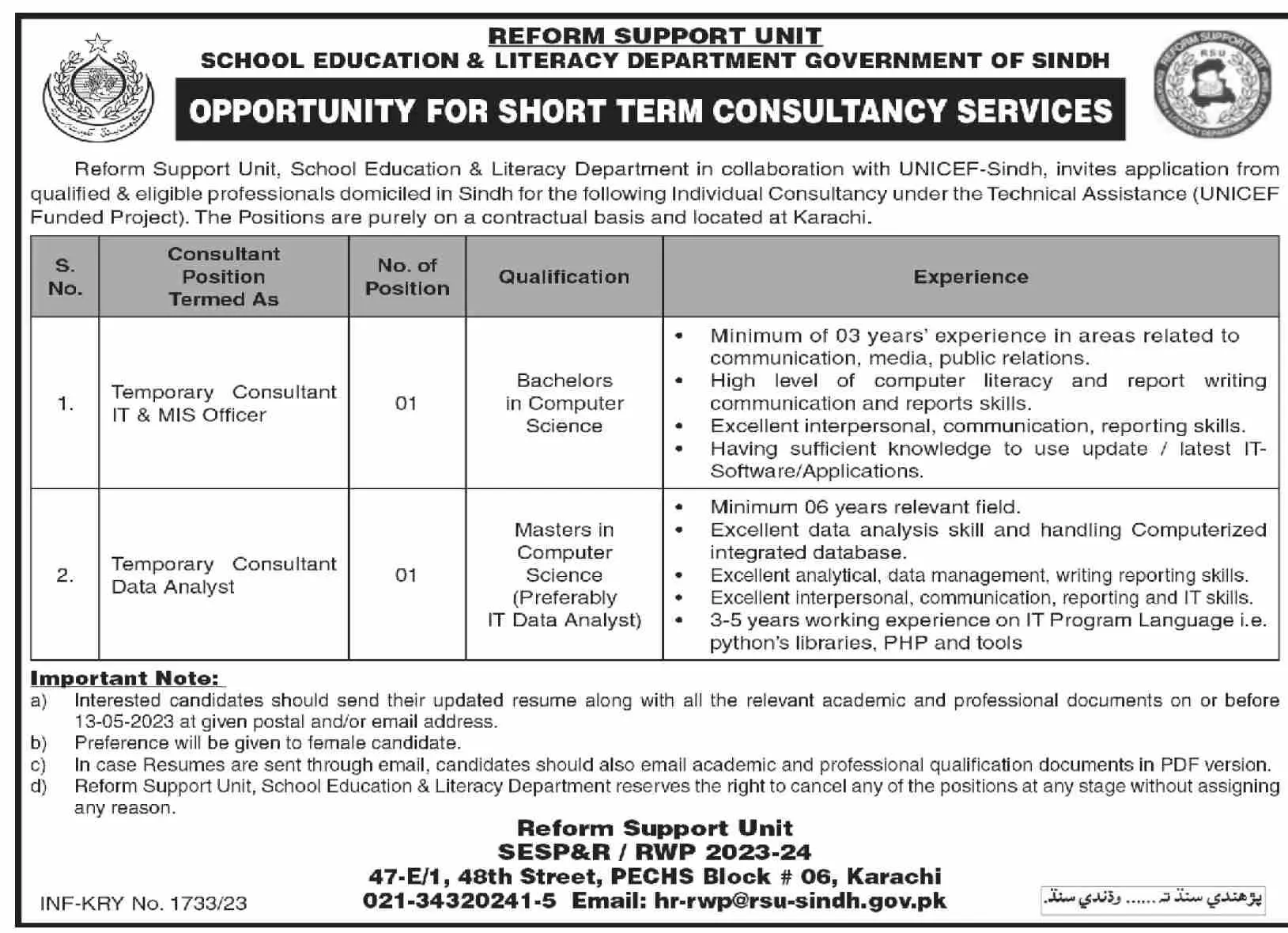 School Education & Literacy Department Jobs 2023 – School Education & Literacy Department Sindh Jobs 2023 — original advertisement