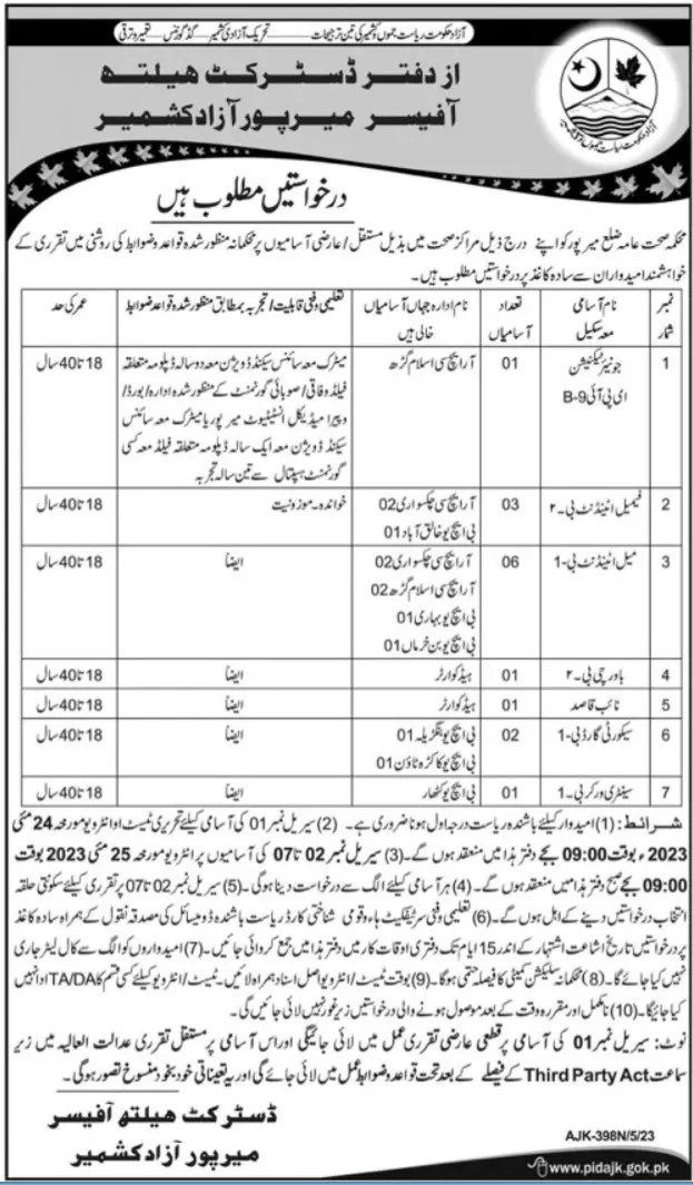 Health Department Azad Jammu Kashmir Jobs 2023 Jobs 2023 — original advertisement