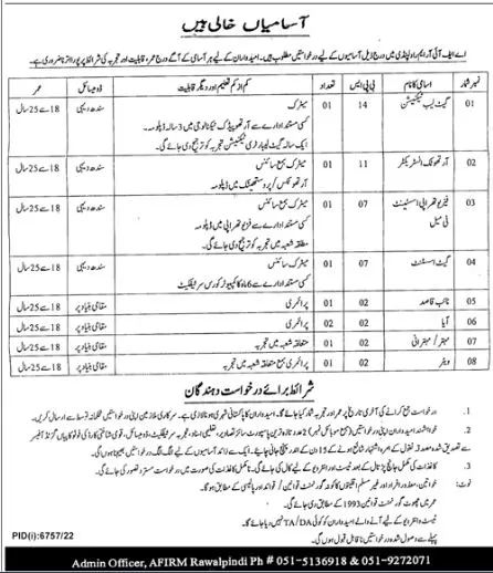 Armed Forces Institute Of Rehabilitation Medicine Jobs 2023 – Pakistan Army Jobs 2023 — original advertisement