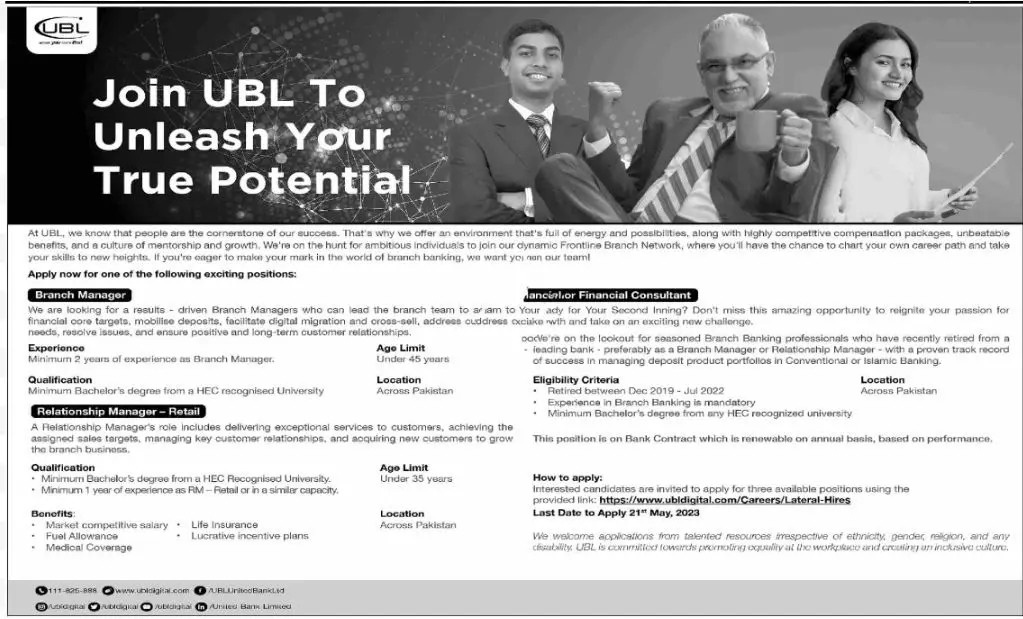 United Bank Limited UBL Karachi Jobs 2023 Jobs 2023 — original advertisement