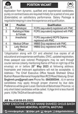 Nawab Shaheed Ghous Bakhsh Rasani Memorial Hospital Jobs – Nawab Shaheed Ghous Bakhsh Raisani Memorial Hospital Mastung Jobs 2023 — original advertisement