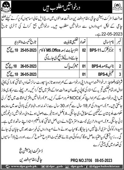 District and Session Judge Chaghi Jobs 2023 – District & Session Judge Jobs 2023 — original advertisement