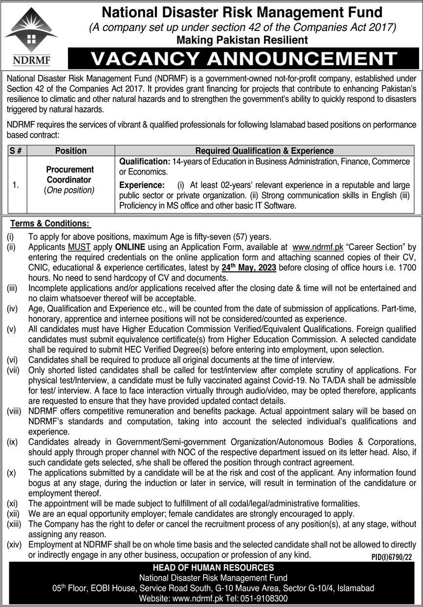 National Disaster Risk Management Fund NDRMF Jobs 2023 – National Disaster & Risk Management Fund Jobs 2023 — original advertisement