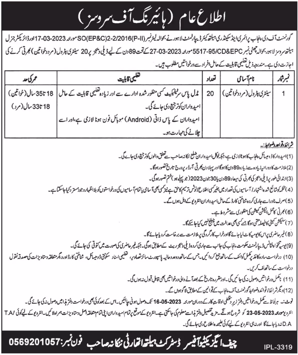 District Health Authority Nankana Sahib Punjab Jobs 2023 – Health Department Punjab Jobs 2023 — original advertisement