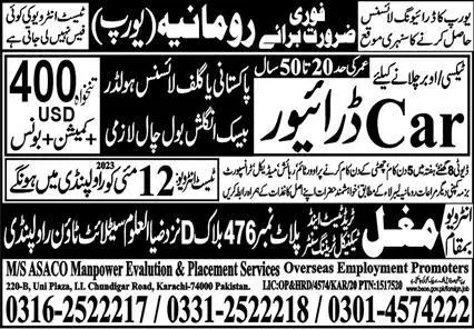 Taxi Driver & Uber Driver Jobs 2023 In Romania – Mughal Trade Test & Technical Training Center Jobs 2023 — original advertisement