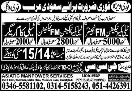 Telecom Rigger & Telecommunication FM Technician Jobs 2023 – GCC Techni Test & Training Center Telecom Jobs 2023 — original advertisement