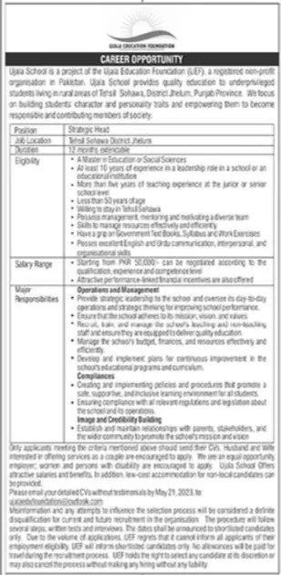 Ujala School Jhelum Jobs 2023 Jobs 2023 — original advertisement
