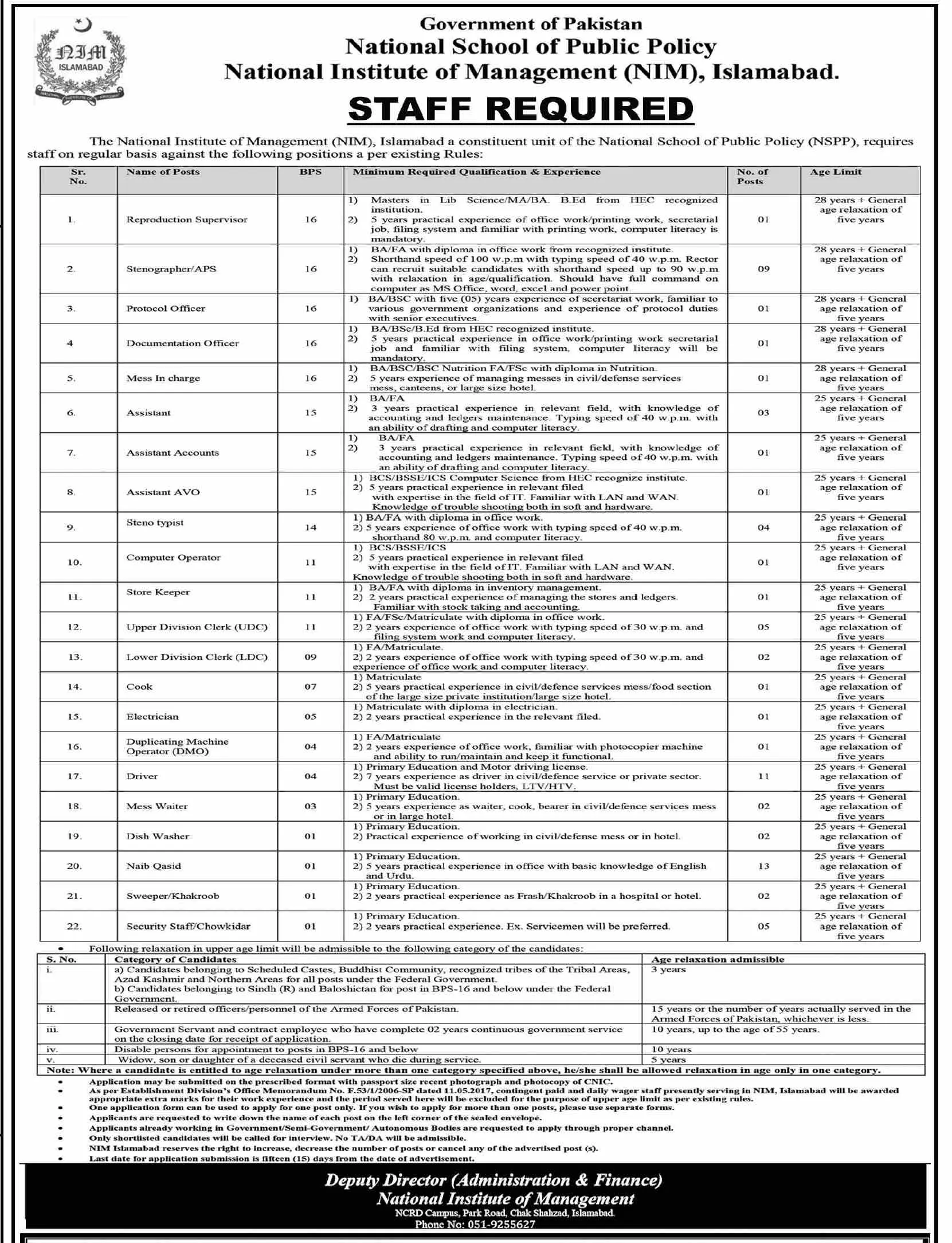 National Institute of Management Nim Islamabad Jobs 2023 Jobs 2023 — original advertisement