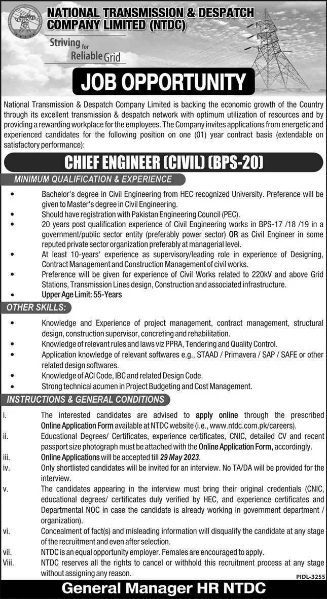 National Transmission & Despatch Company NTDC Jobs 2023 Jobs 2023 — original advertisement