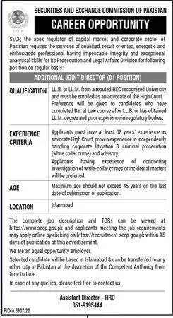 Securities And Exchange Commission Of Pakistan SECP Job – Securities & Exchange Commission of Pakistan Jobs 2023 — original advertisement