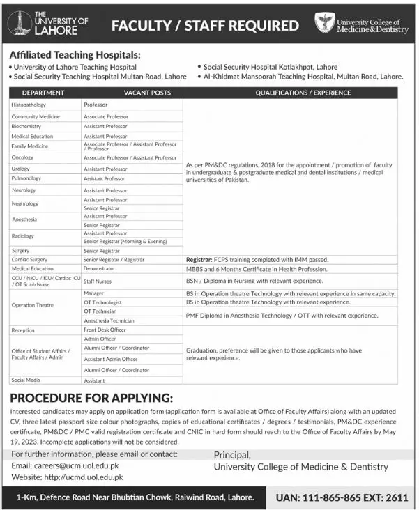 University of Lahore Punjab Jobs 2023 Jobs 2023 — original advertisement