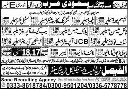 Gypsum Board Helper & Plumber Helper Jobs In Saudi Arabia – Sona Recruitment Agency Jobs 2023 — original advertisement