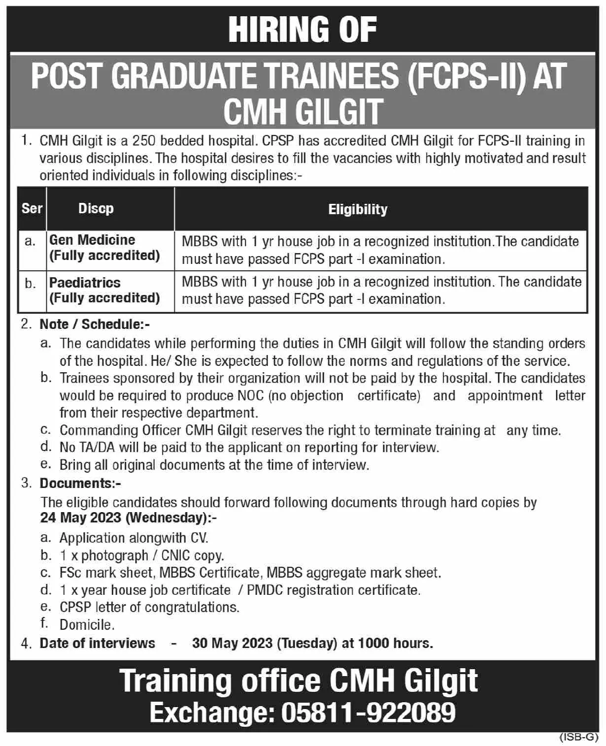 Combined Military Hospital CMH Gilgit Jobs 2023 Jobs 2023 — original advertisement