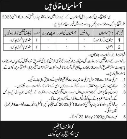 Combined Military Hospital CMH Badin Jobs 2023 Jobs 2023 — original advertisement