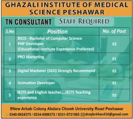 Ghazali Institute Of Medical Sciences Peshawar Jobs 2023 – Ghazali Institute of Medical Sciences, Peshawar Jobs 2023 — original advertisement