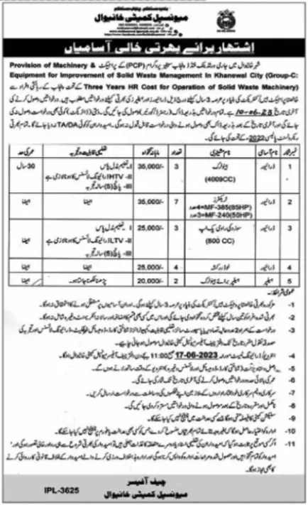 Municipal Committee Khanewal Punjab Jobs 2023 – Muncipal Commette Jobs 2023 — original advertisement