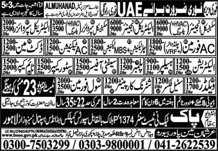 MBS Technician & Store Keeper Jobs 2023 In UAE – Pak Techni Test Center Jobs 2023 — original advertisement
