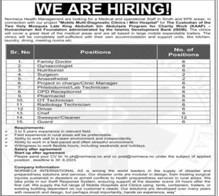 Normeca Health Management Jobs 2023 – Health Department KPK Jobs 2023 — original advertisement