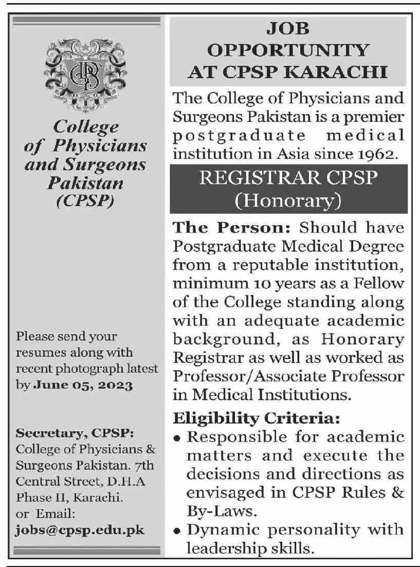 College of Physicians and Surgenos Pakistan Jobs 2023 – College of Physicians and Surgeons Pakistan Jobs 2023 — original advertisement