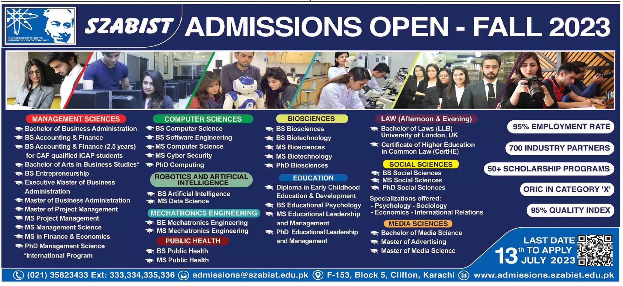 Shaheed Zulfikar Ali Bhutto Institute of Science Admissions – Shaheed Zulfiqar Ali Bhutto Institute of Technology Admissions 2023 — original advertisement