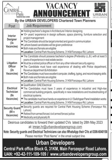 Urban Developers Chartered Town Planner Jobs 2023 – Central Park Medical College & Teaching Hospital Jobs 2023 — original advertisement