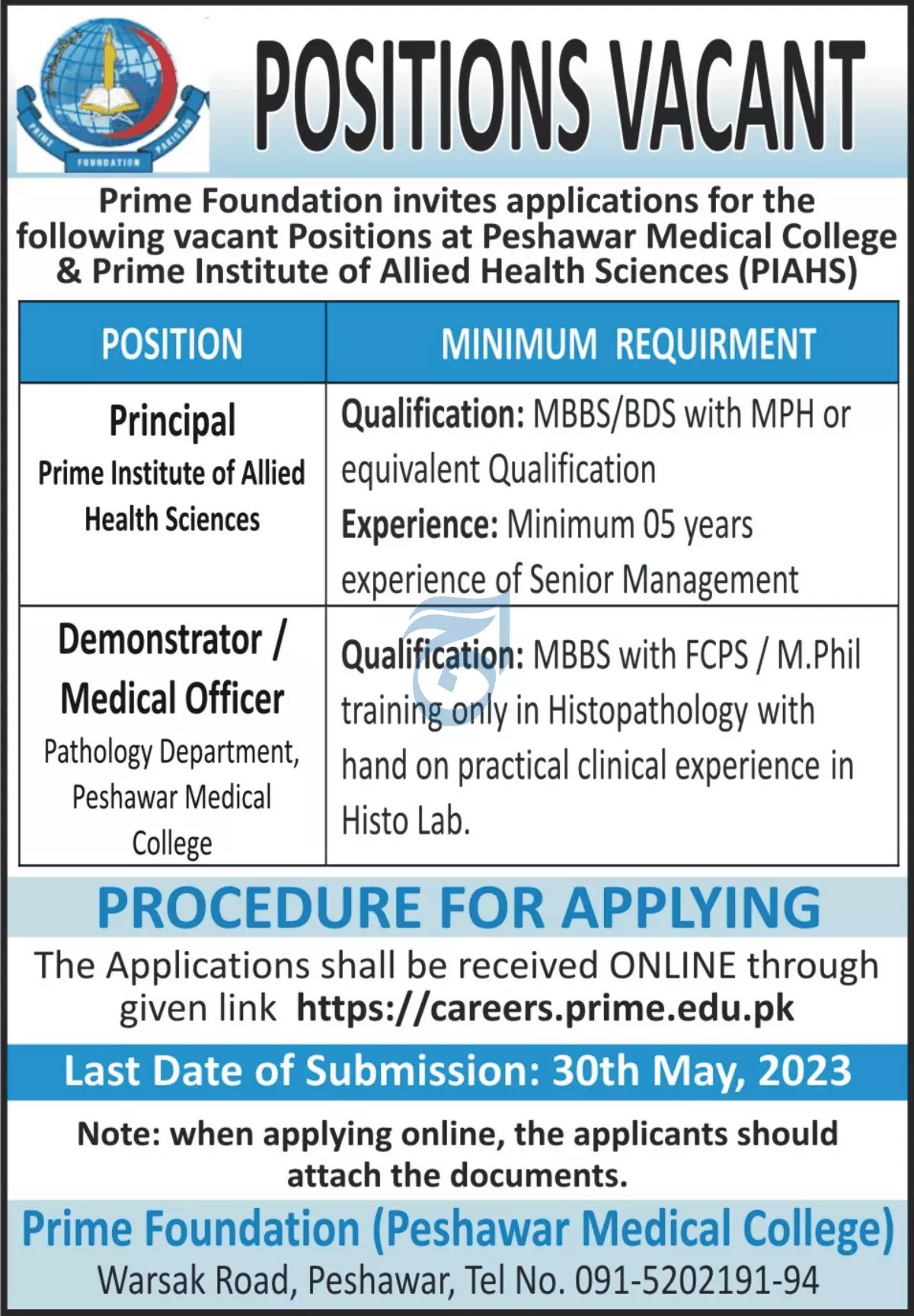 Prime Foundation Peshawar Jobs 2023 – Public Sector Organization Jobs 2023 — original advertisement