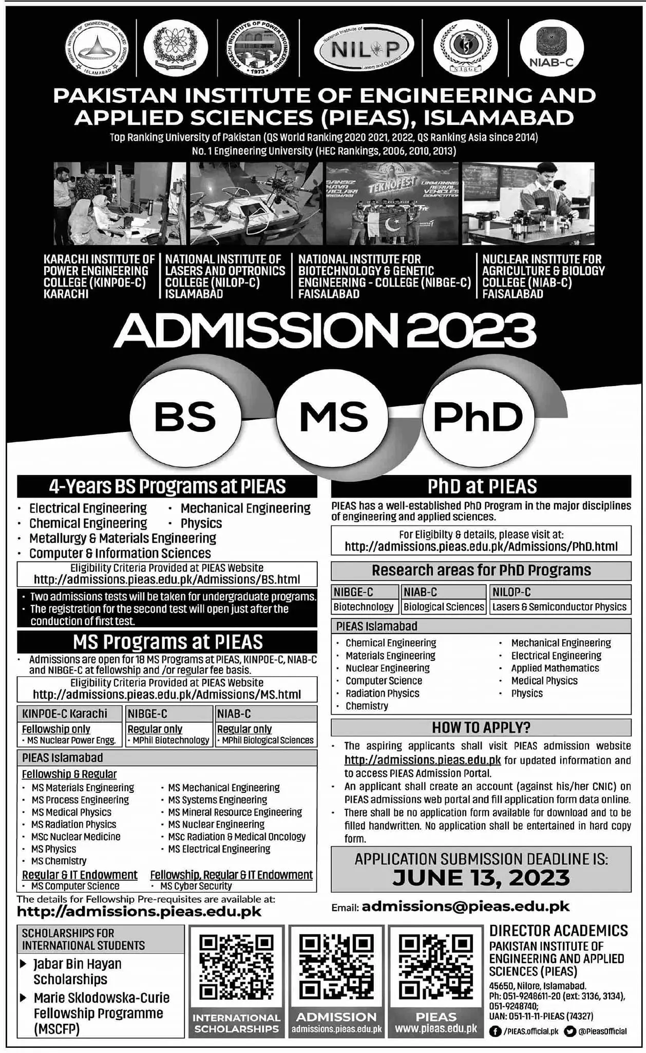 Pakistan Institute of Engineering and Applied Admissions – Pakistan Institute of Medical Sciences PIMS Islamabad Admissions 2023 — original advertisement