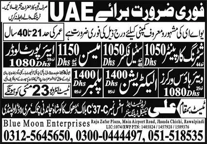 Shuttering Carpenter & Steel Fixer jobs in UAE 2023 – Blue Moon Enterprises Jobs 2023 — original advertisement