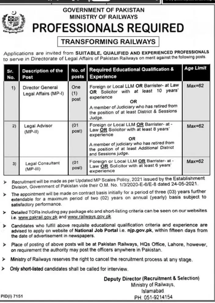 Ministry of Railways Islamabad Jobs 2023 Jobs 2023 — original advertisement
