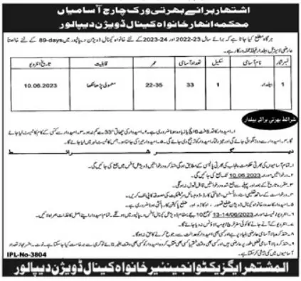 Canal Division Okara Punjab Jobs 2023 – Irrigation Department Punjab Jobs 2023 — original advertisement