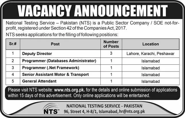 National Testing Service NTS Islamabad Jobs 2023 – Government of Pakistan Jobs 2023 — original advertisement