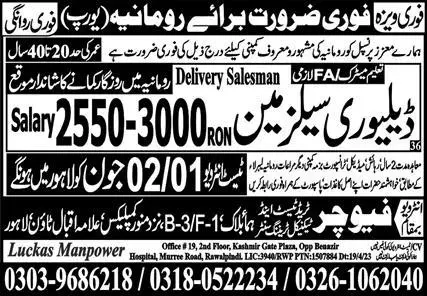 Delivery Salesman Jobs Open In Romania 2023 – Future Trade Test & Technical Training Center Jobs 2023 — original advertisement