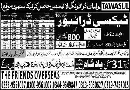 Driver & Taxi Driver Jobs 2023 In UAE – BTTC Badshah Overseas Employment Promoters Jobs 2023 — original advertisement