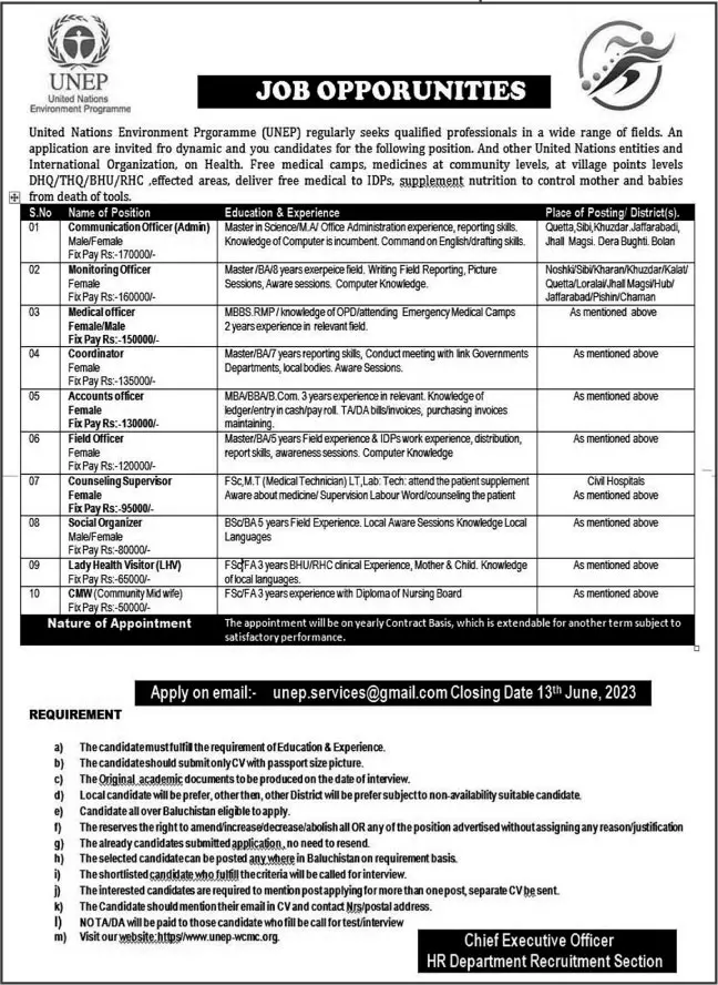 United Nations Environment Programme UNEP Jobs 2023 Jobs 2023 — original advertisement